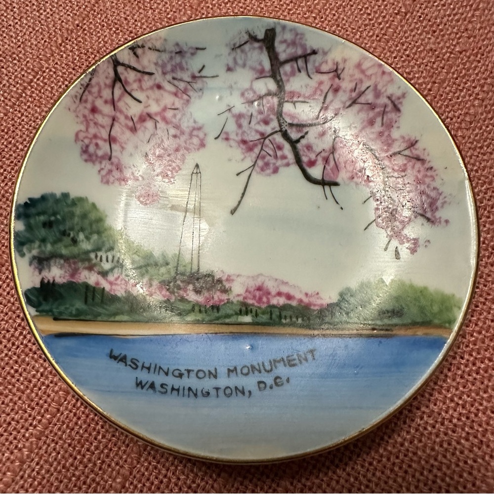 Vintage Washington Monument Souvenir Plate - Hand-Painted Cherry Blossom